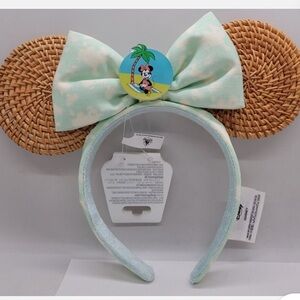 Disney Parks Adult Minnie Mouse Summer Rattan Ears Headband